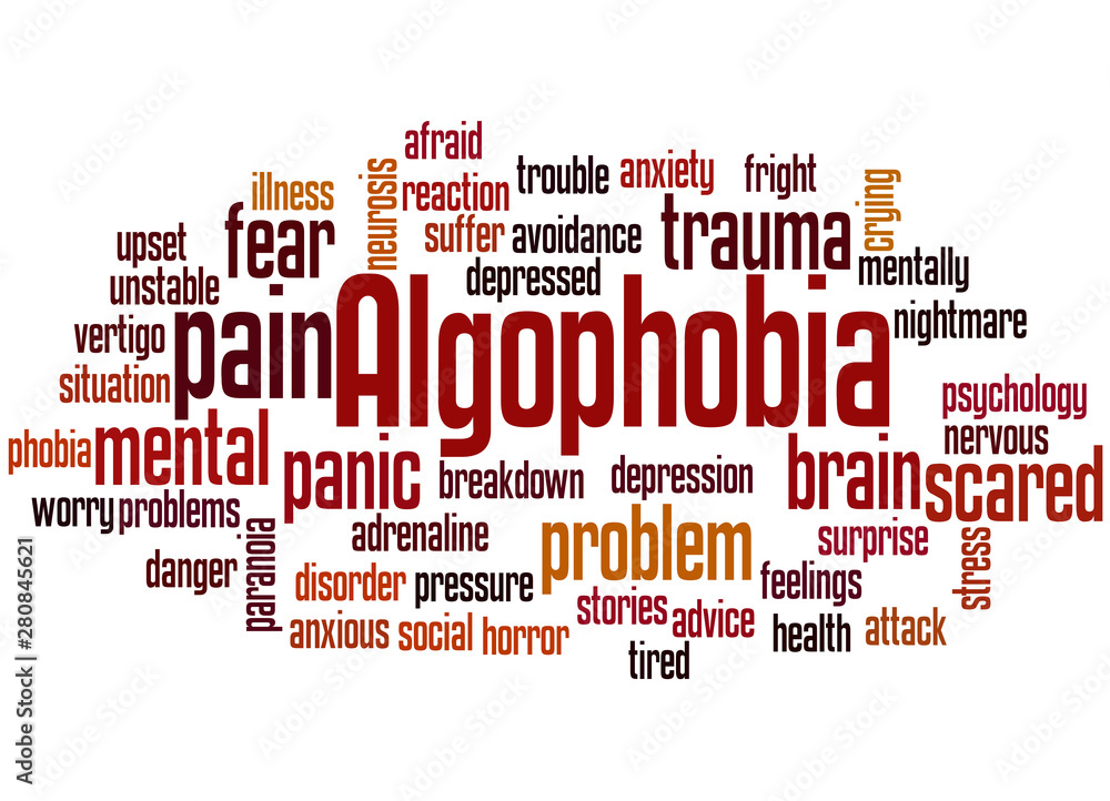 Algophobia fear of pain word cloud concept Algophobia fear of pain word cloud concept