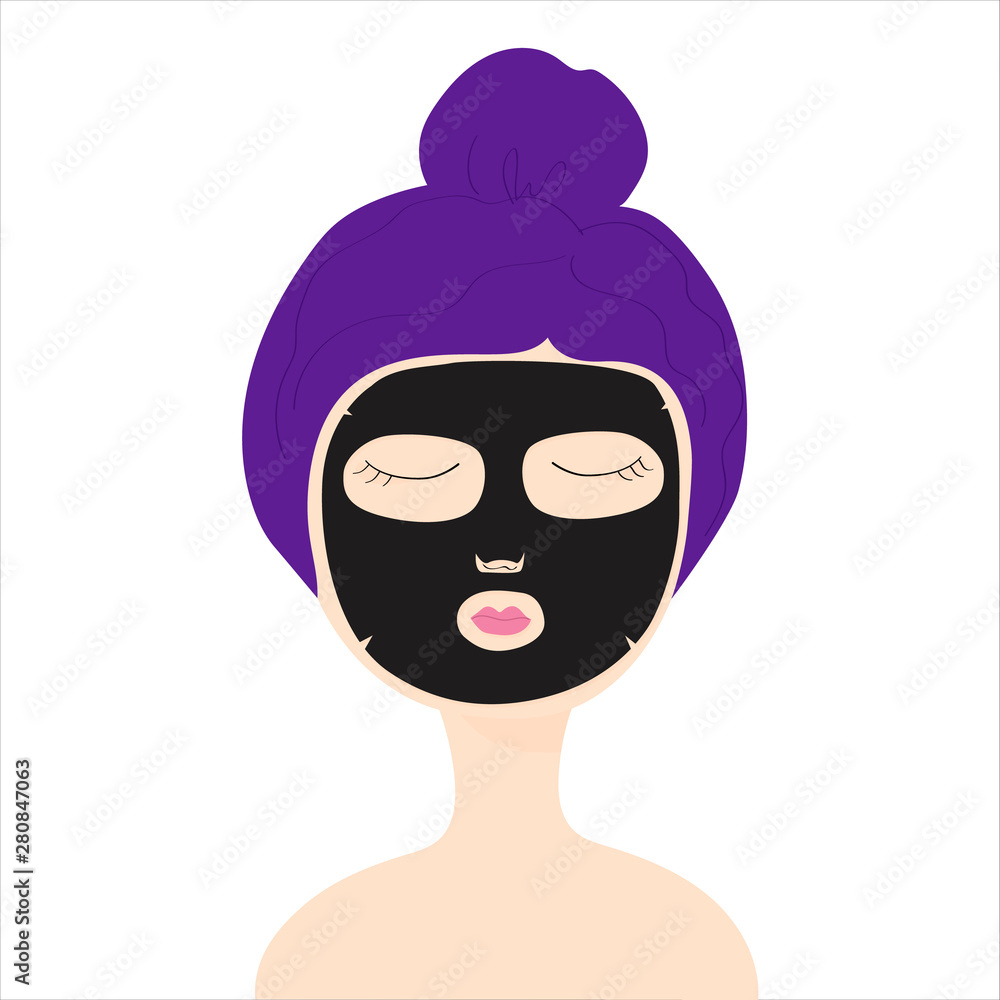 Young girl with black face mask. girl with eyes closed. Young girl with black face mask. girl with eyes closed.