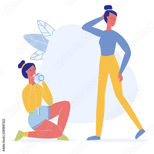 Girlfriends Taking Photos Flat Vector Characters