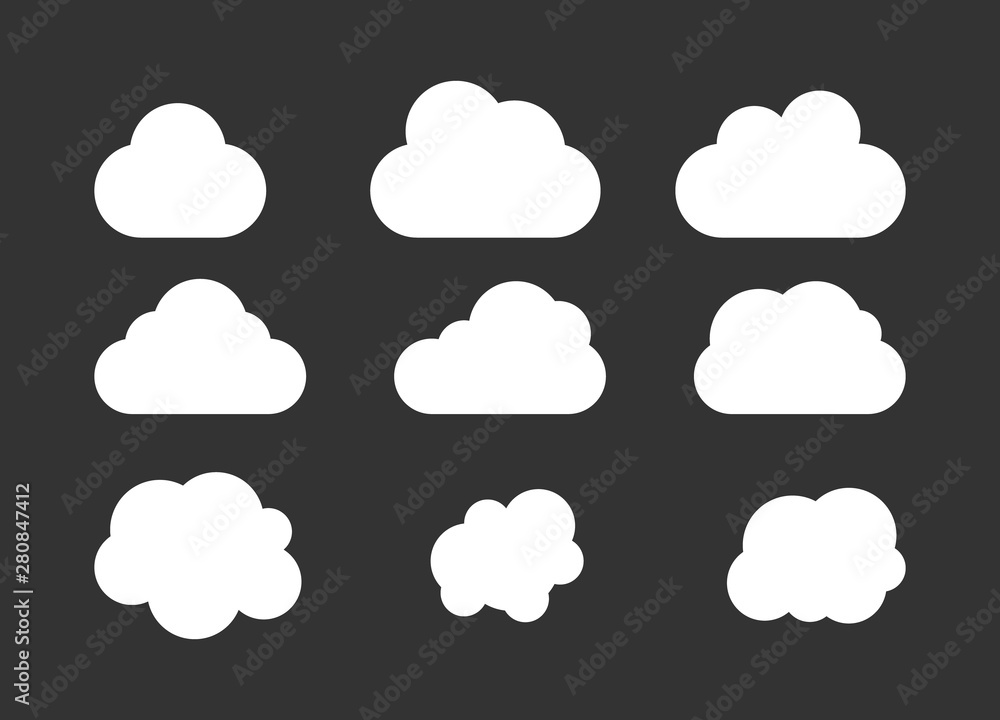 Set od clounds icon isolated on blue background. Vector clounds collection Set od clounds icon isolated on blue background. Vector clounds collection