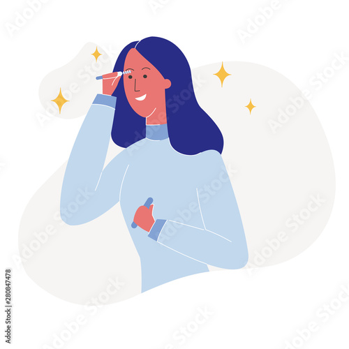 Woman Applying Mascara Flat Vector Illustration