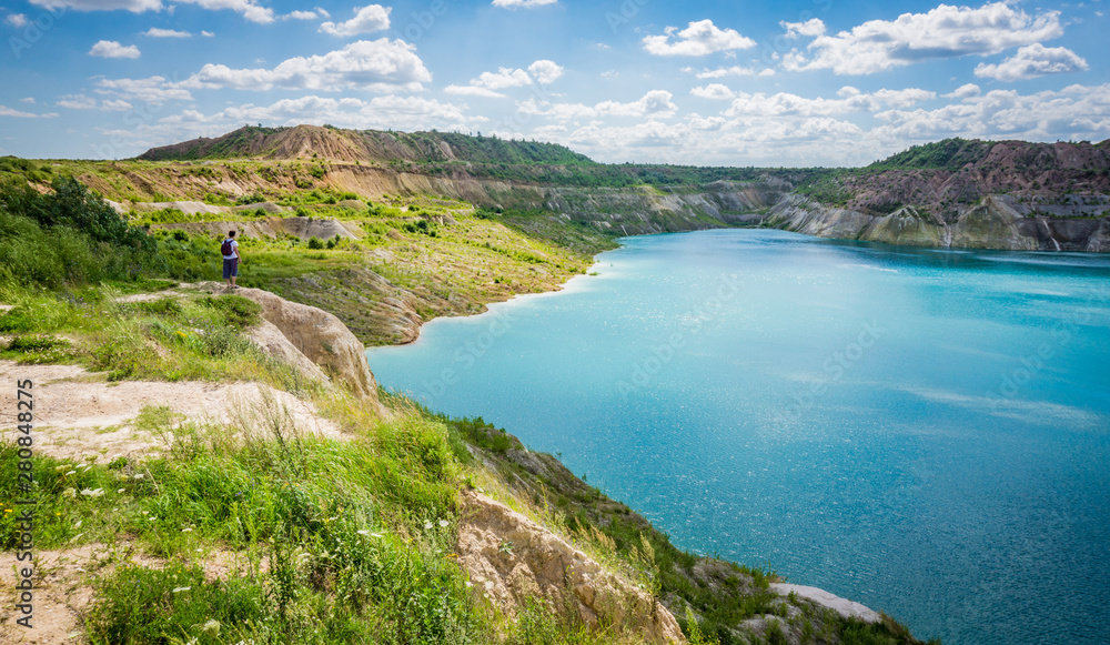 Volkovysk chalk pits or Belarusian Maldives  beautiful saturated blue lakes. Famous chalk quarries near Vaukavysk, Belarus. Developed for the needs of Krasnaselski plant construction materials.
