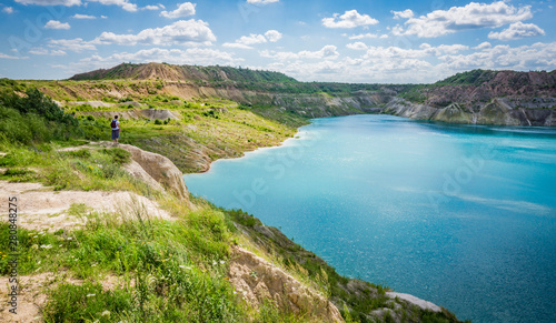 Volkovysk chalk pits or Belarusian Maldives beautiful saturated blue lakes. Famous chalk quarries near Vaukavysk, Belarus. Developed for the needs of Krasnaselski plant construction materials.