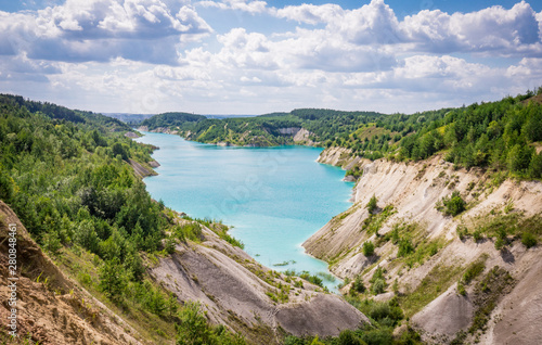 Volkovysk chalk pits or Belarusian Maldives  beautiful saturated blue lakes. Famous chalk quarries near Vaukavysk  Belarus. Developed for the needs of Krasnaselski plant construction materials.