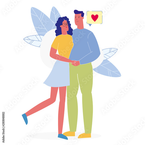 Lovers Romantic Embrace Flat Vector Illustration