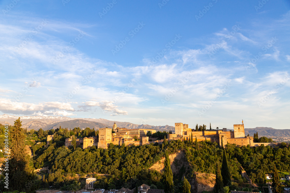Beautiful view of Alhambra Palace in Granada, Spain