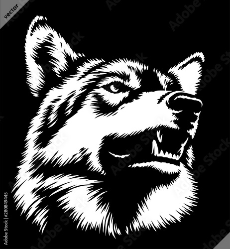 black and white linear paint draw Wolf illustration art