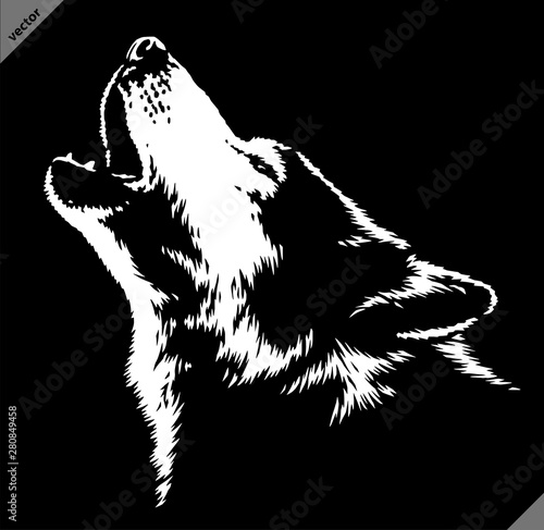 black and white linear paint draw Wolf illustration art