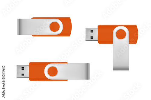 USB flash drive in vector on white background.