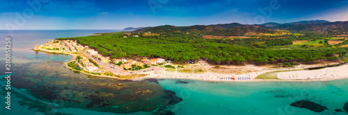 Graniro beach with Santa Lucia old town on the Sardinia Island, Italy photo