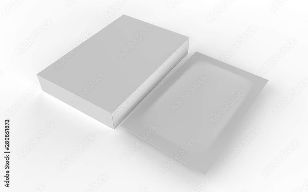 Kraft Paper Box with Matte Sachet Mock up on a white background. 3d illustration Kraft Paper Box with Matte Sachet Mock up on a white background. 3d illustration