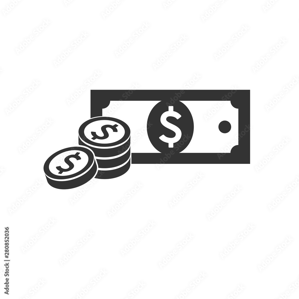 icon Banknote and coin illustration isolated sign symbol for web, modern minimalistic flat design vector on white background. Business icon Banknote and coin illustration isolated sign symbol for web, modern minimalistic flat design vector on white background. Business