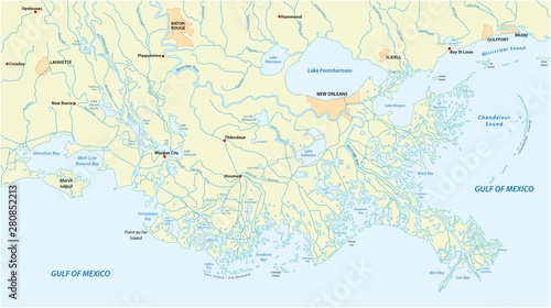 Detailed map of the Mississippi River Delta in the US state of Louisiana photo