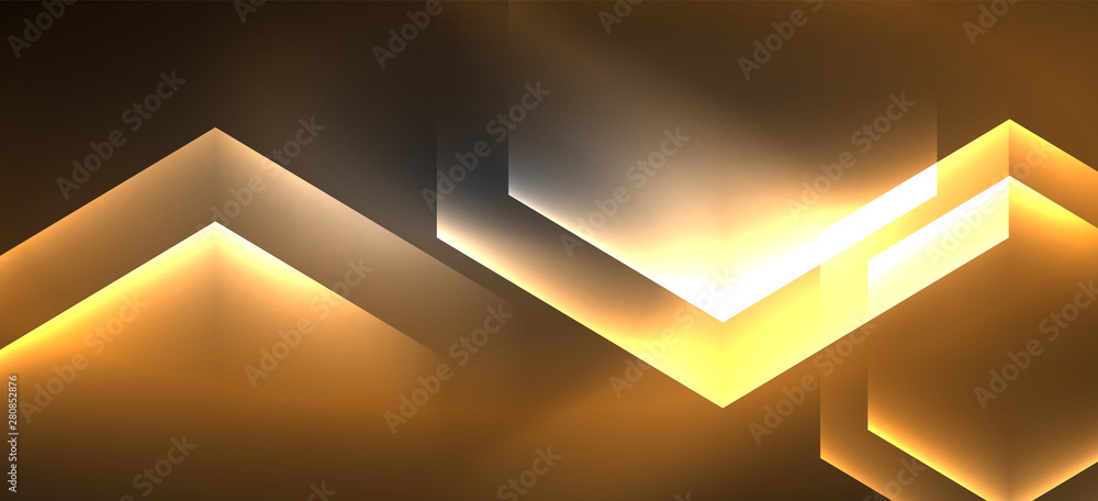 Neon color hexagon shapes, lines on black background. Modern template for web backdrop design. Abstract geometric frame