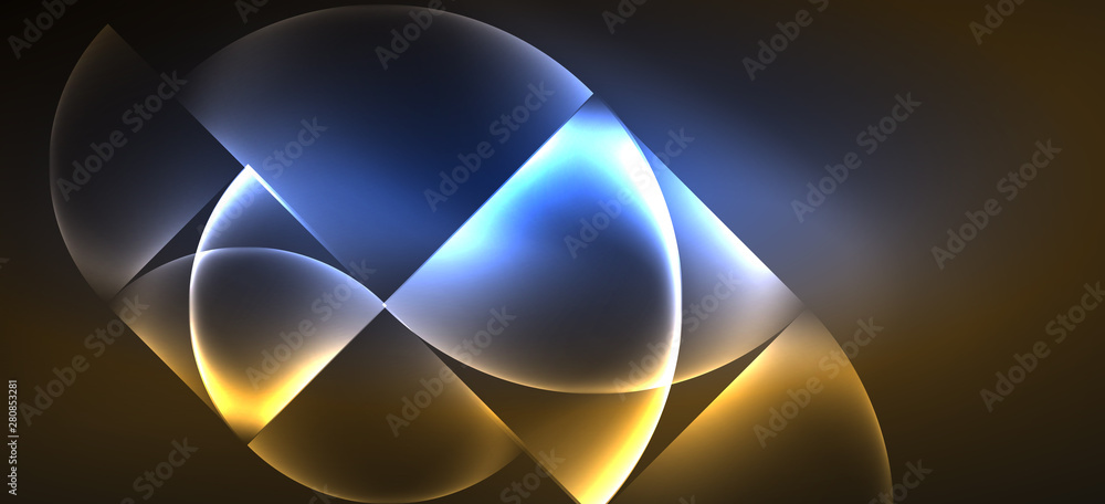 Obraz premium Dynamic lines and shapes, glass neon glowing effect. Modern neon glow geometric shapes, great design for any purposes
