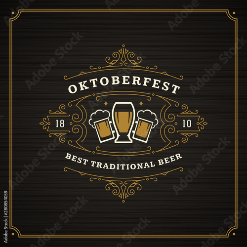Oktoberfest beer festival celebration vintage greeting card or banner vector illustration
