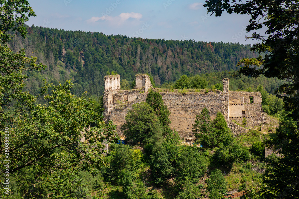 Divci kamen, Trisov, Czech republic, View of Girls rock ruin, ruin of castle in south bohemia near Cesky Krumlov city