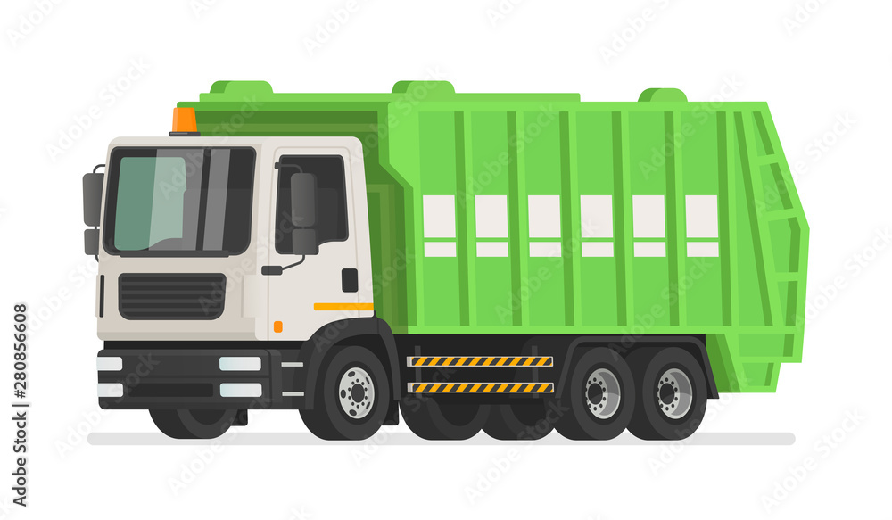 Garbage truck on a white background. Waste collection vehicle