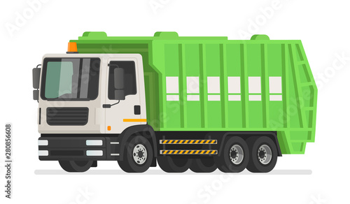 Garbage truck on a white background. Waste collection vehicle