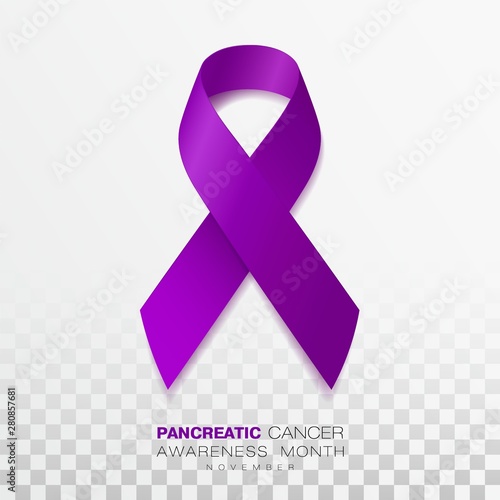 Pancreatic Cancer Awareness Month. Purple Color Ribbon Isolated On Transparent Background. Vector Design Template For Poster.