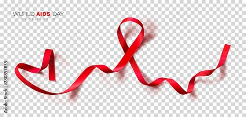 World Aids Day. Red Color Ribbon Isolated On Transparent Background. Vector Design Template For Poster. photo