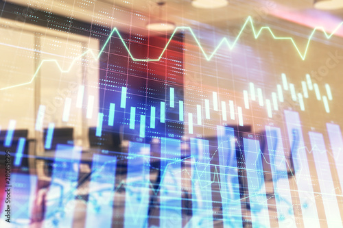 Wallpaper Mural Double exposure of forex chart on conference room background. Concept of stock market analysis Torontodigital.ca
