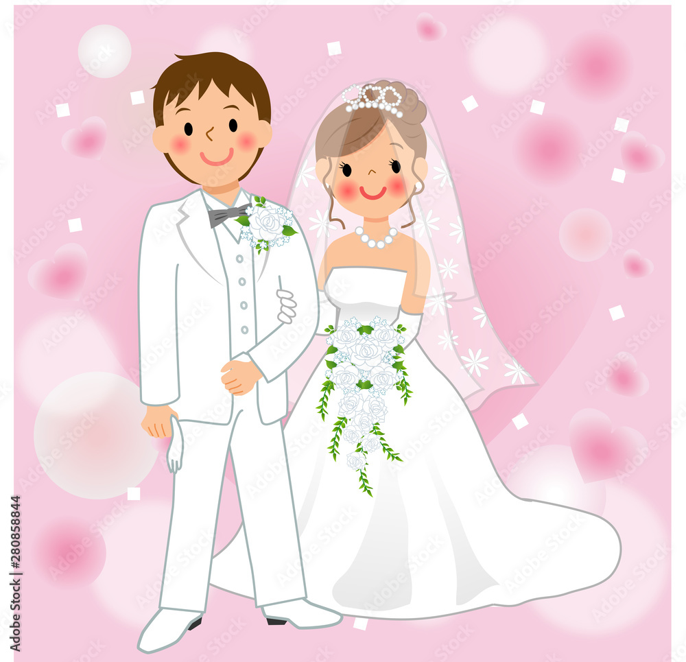 腕を組む結婚式の新郎新婦 腕を組む結婚式の新郎新婦