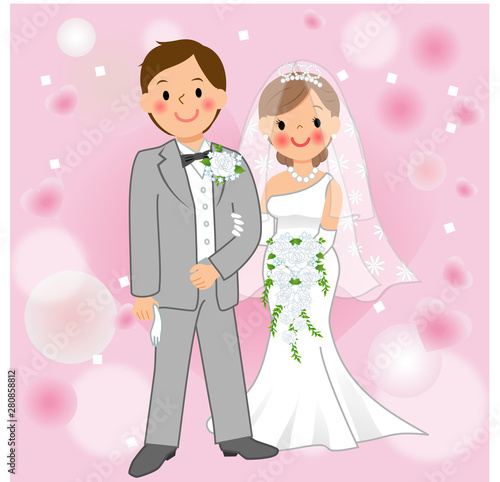 腕を組む結婚式の新郎新婦