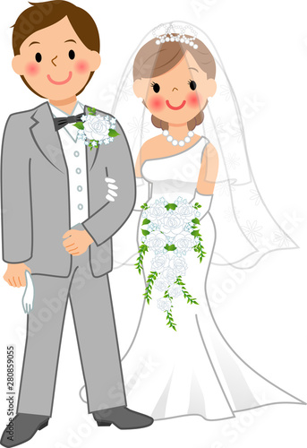 腕を組む結婚式の新郎新婦