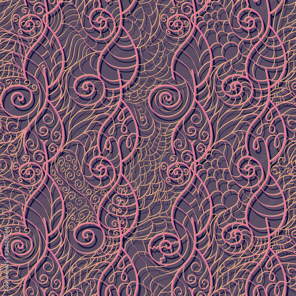 Seamless openwork lattice of stylized leaves and spirals