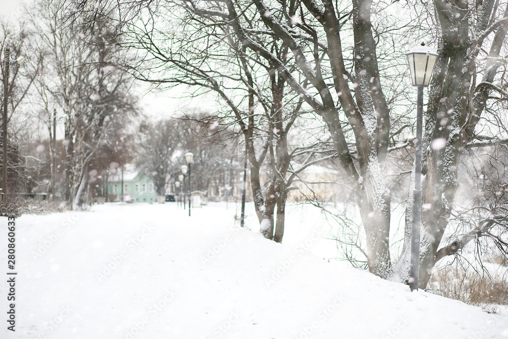 Winter landscape of country fields and roads