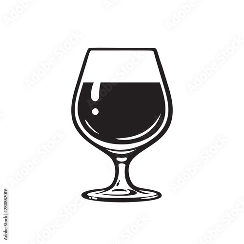 Glass of wine, brandy, cognac or whiskey. Wineglass icon. Snifter beer glass. Vector illustration on white background.