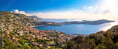 Villefranche sur Mer and Cap Ferrat on French riviera coastline panoramic view