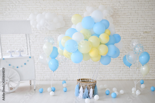Decorations for birthday party. A lot of balloons. 