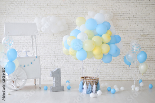 Decorations for birthday party. A lot of balloons. 