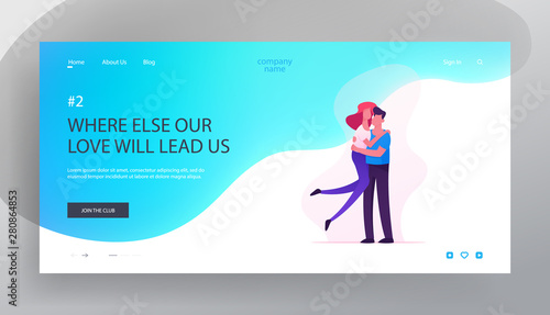 Love, Human Relations, Togetherness Website Landing Page, Man Holding Young Woman on Hands, Happy Loving Couple Sparetime, Spend Time Together, Hugs Web Page. Cartoon Flat Vector Illustration, Banner