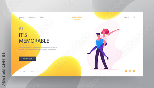 Happy Loving Couple Fooling, Playing Website Landing Page, Cheerful Woman Riding Man Back, Happiness, Rejoice, Human Relation, Togetherness Sparetime Web Page. Cartoon Flat Vector Illustration, Banner