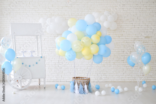 Decorations for birthday party. A lot of balloons. 