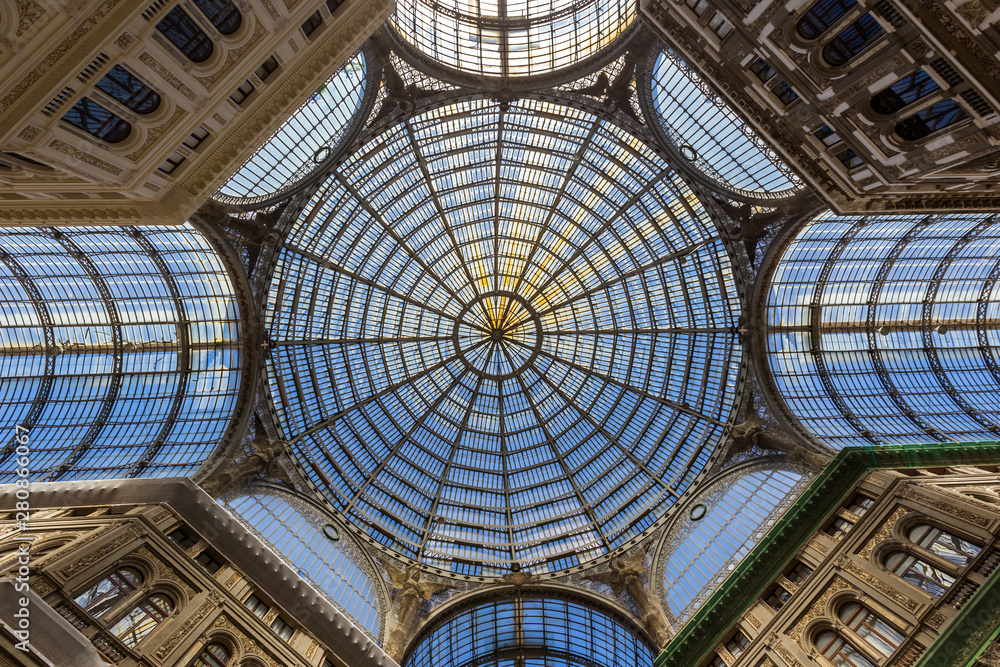 Naples, Italy - June, 2018: Shopping gallery - Galleria Umberto I in Naples, Italy