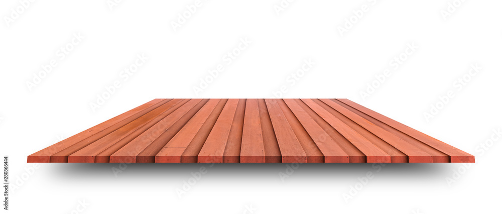 Empty top of wooden table or counter isolated on white background. For product display or design