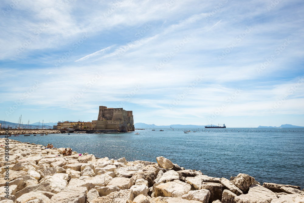 Seen from the west, the castel dell 'Ovo ,Egg castle, Naples, Italy