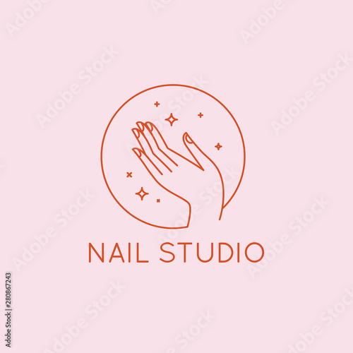Vector logo design template in linear style - nail studio emblem