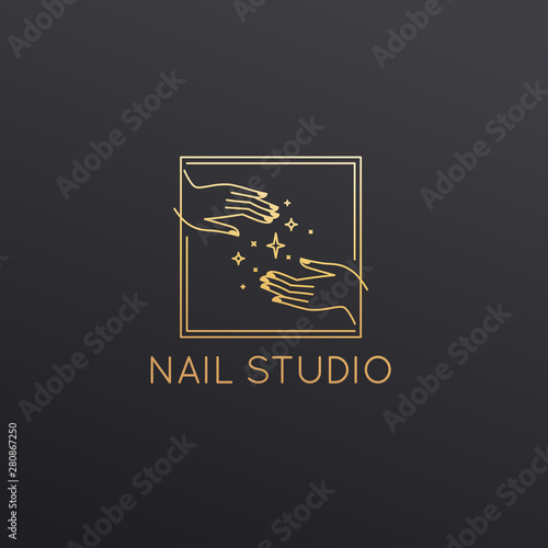 Vector logo design template in linear style - nail studio emblem