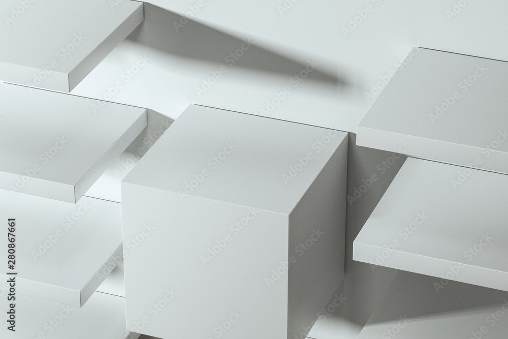 3d rendering, the cubic platform in the white empty room. 3d rendering, the cubic platform in the white empty room.