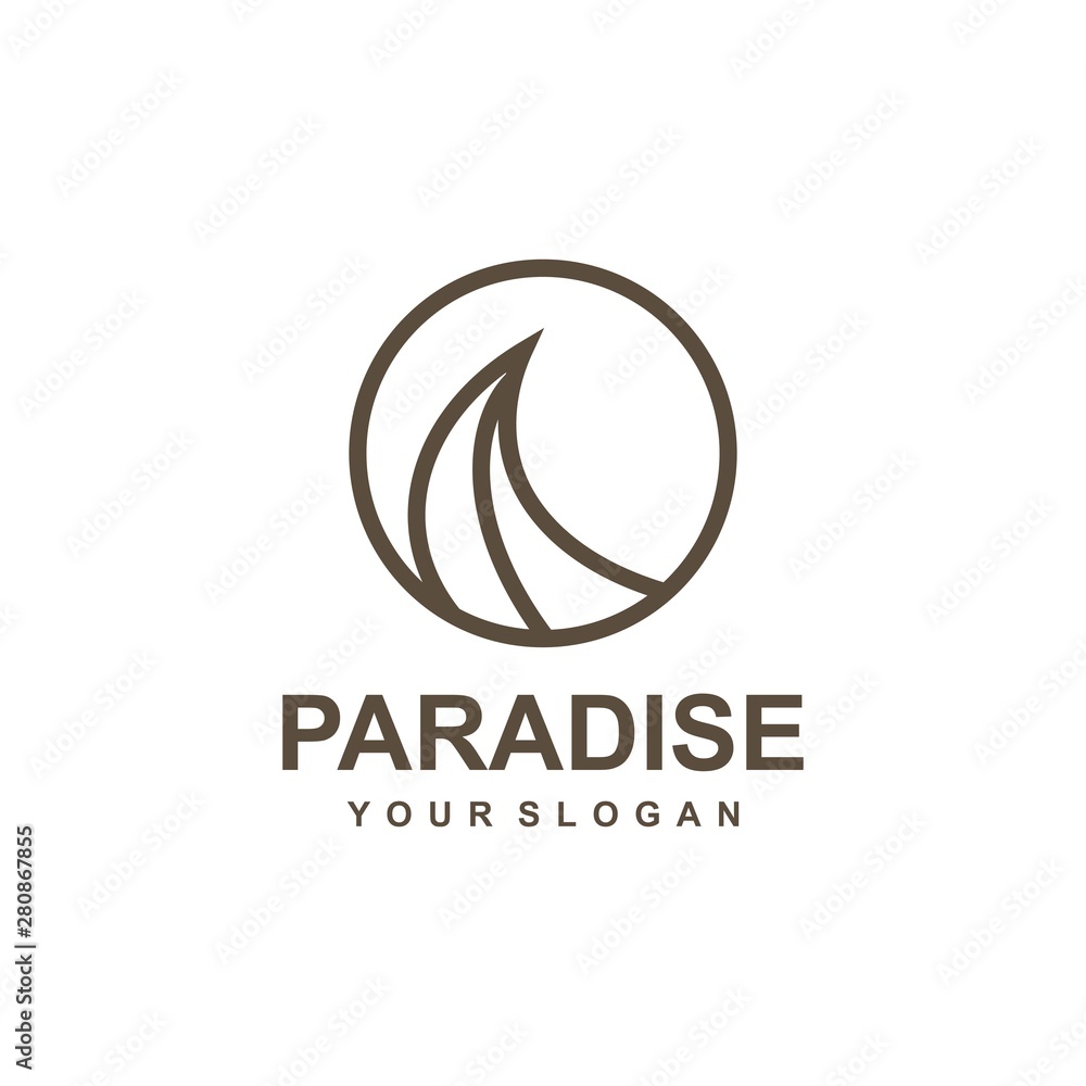 Obraz premium Paradise logo template, beach summer, vacation vector