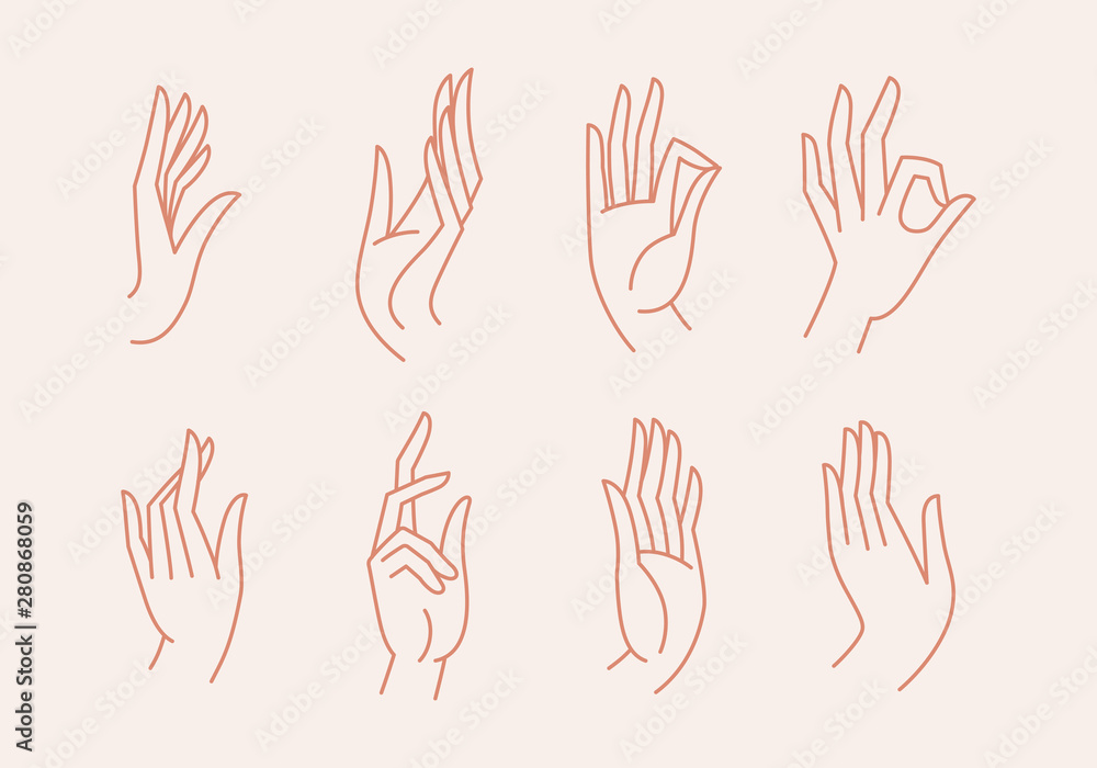 Vector set of icons and emblems in linear style - hands and gestures Vector set of icons and emblems in linear style - hands and gestures