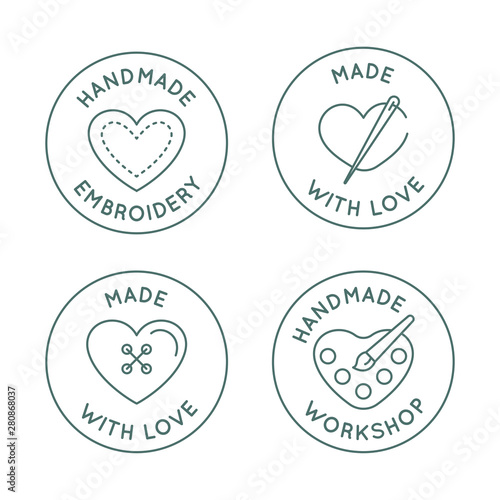 Vector set of logo design templates in simple linear style - handmade fashion and crafts badges