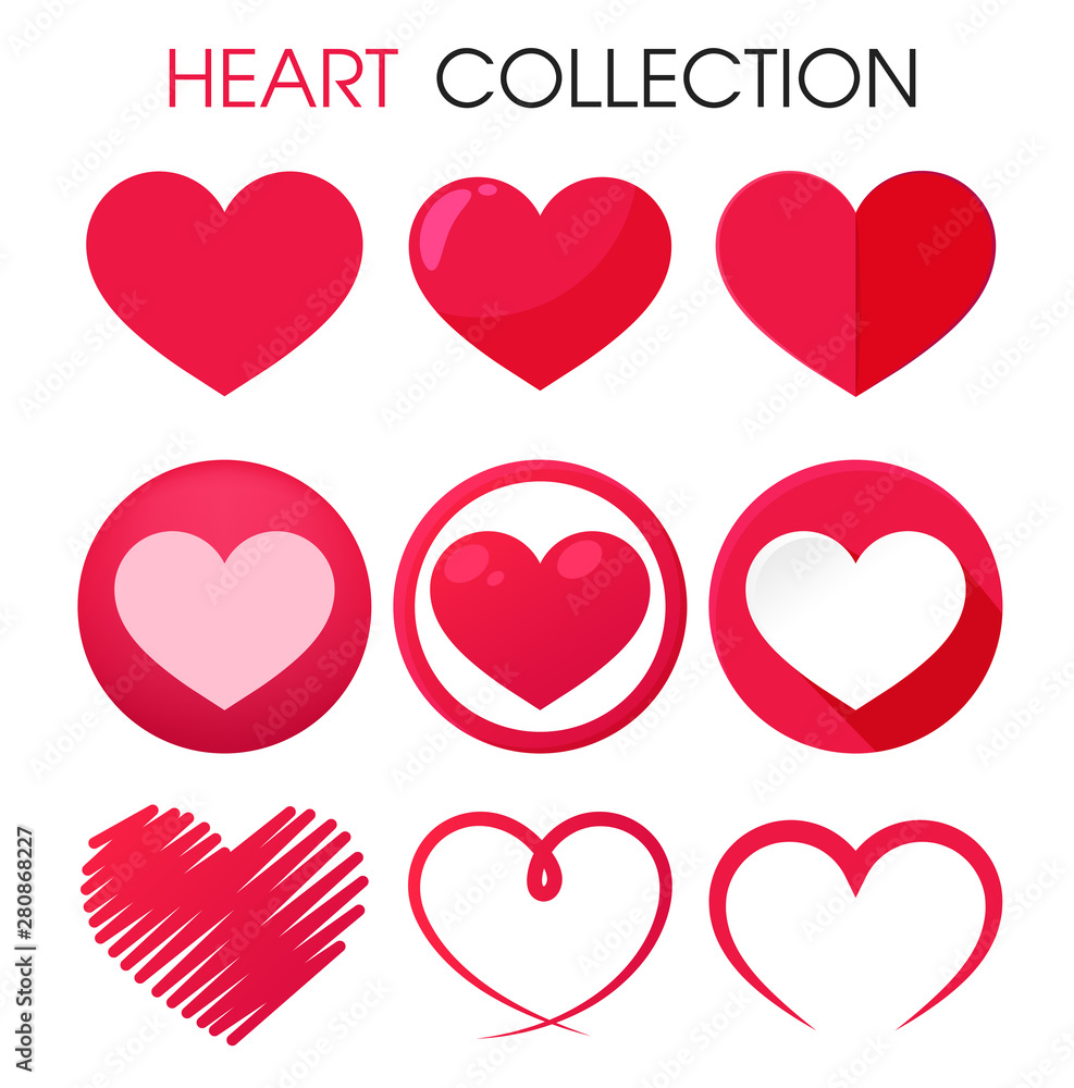 Beautiful red heart icon set to give romantic love. Beautiful red heart icon set to give romantic love.