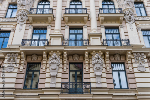 Detail of Art Nouveau (Jugenstil) building in the historical center of Riga; Latvia