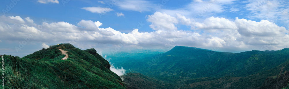 Panorama views valley mountain and sky rainy season Panorama views valley mountain and sky rainy season